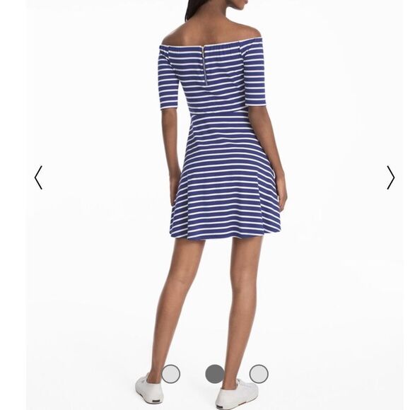 White House Black Market Off The Shoulder Stripped Sneaker Dress - Picture 4 of 16